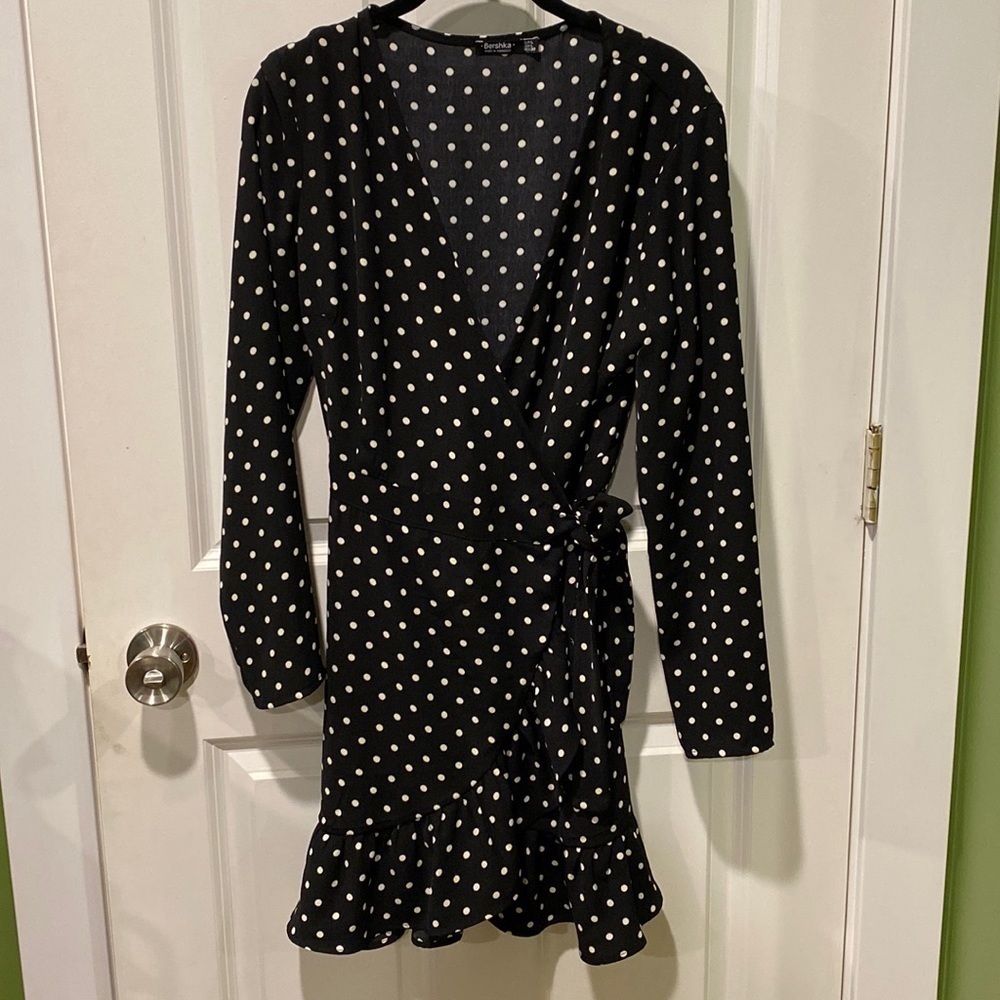 Berksha Polkadot Long Sleeve Wrap Dress New